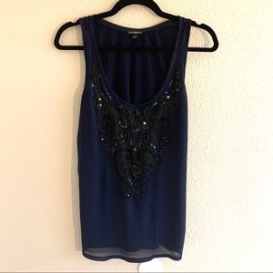 Express Navy Blue Sequin and Bead Tank